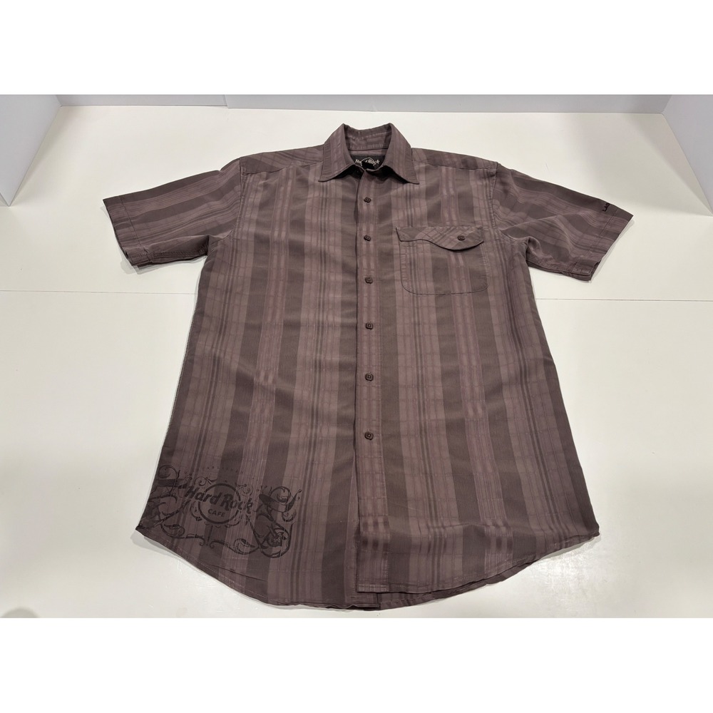 Hard Rock Cafe Las Vegas Mens Small Brown Plaid Short Sleeve Button Down Shirt